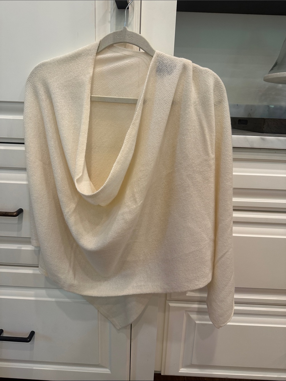 Draped Cowl Neck Poncho - Cream